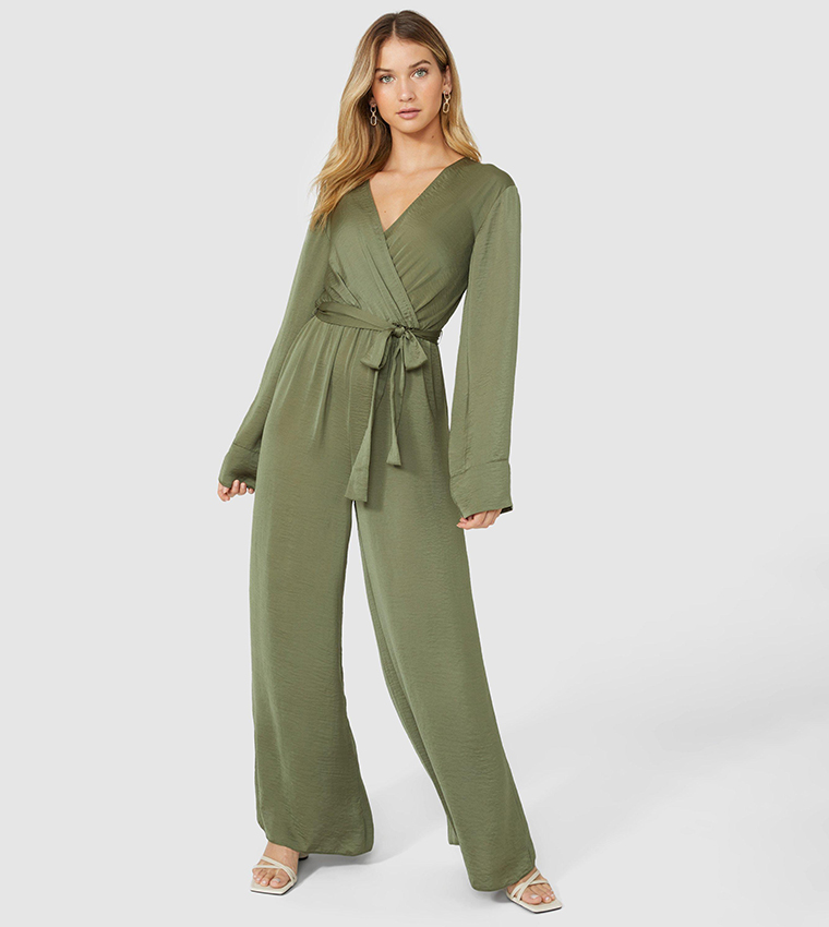 Khaki satin jumpsuit online