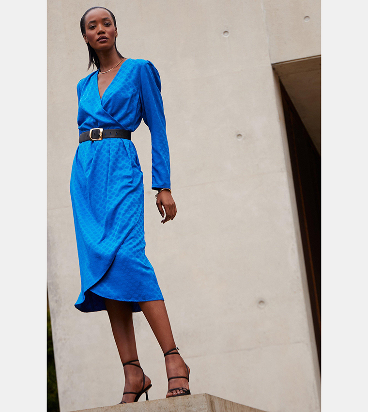 Buy Principles Jacquard Wrap Midi Dress In Blue 6thStreet Kuwait