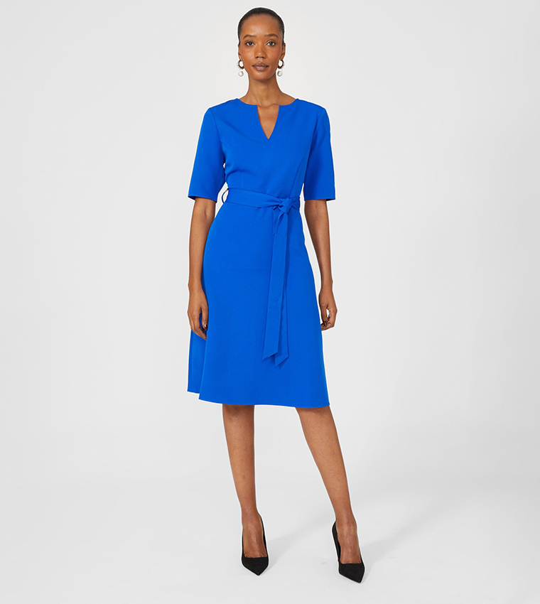 slim fit dress slacks Joseph Ribkoff 261719 Taffeta Fit & Flare Dress Cobalt Blue