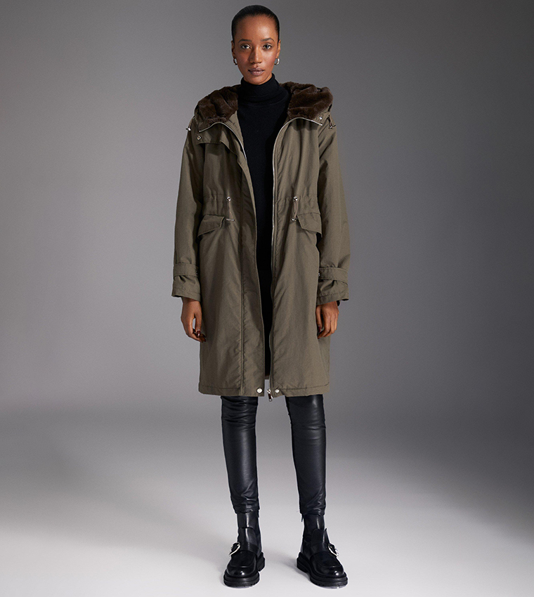 Buy Principles Faux Fur Lined Parka Coat In Khaki 6thStreet Oman