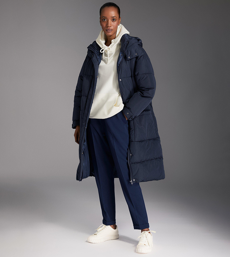 Navy padded longline coat hotsell