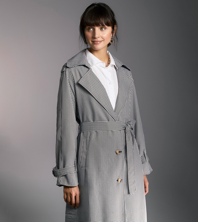 3530292 Grey Check Trenchcoat