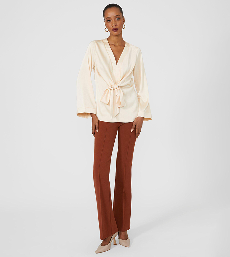 Buy Principles Tie Front Kimono Sleeves Satin Top In Cream 6thStreet