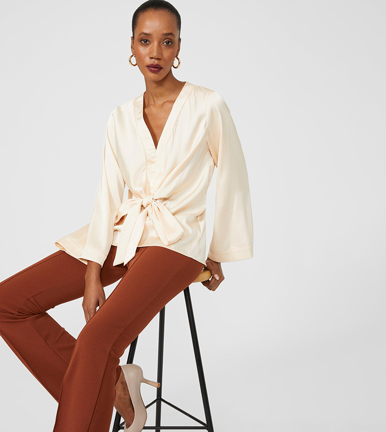 Buy Principles Tie Front Kimono Sleeves Satin Top In Cream 6thStreet