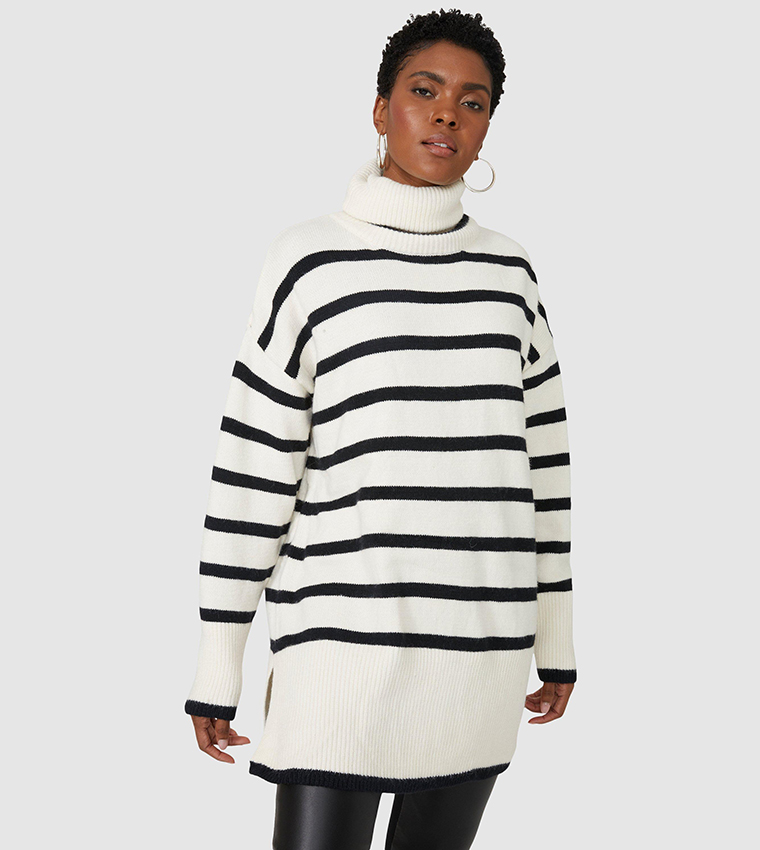 Buy Principles Striped Roll Neck Wool Mix Knitted Sweater In White