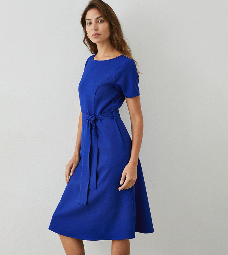 Buy Principles Outlet Belted Fit And Flare Smart Dress In Blue ...