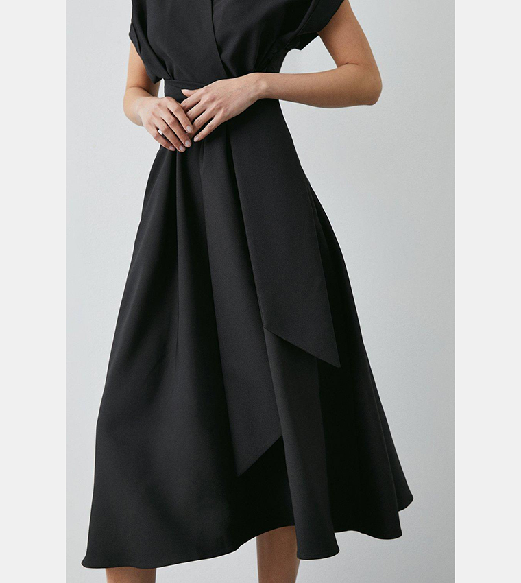 Black Front Tie Shirt Midi Dress