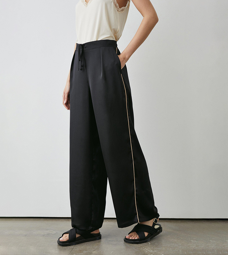 Black Trousers With Satin Side Panel