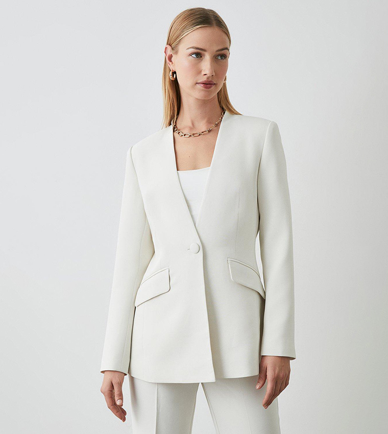 Buy Principles Collarless Single Breasted Blazer In White | 6thStreet ...