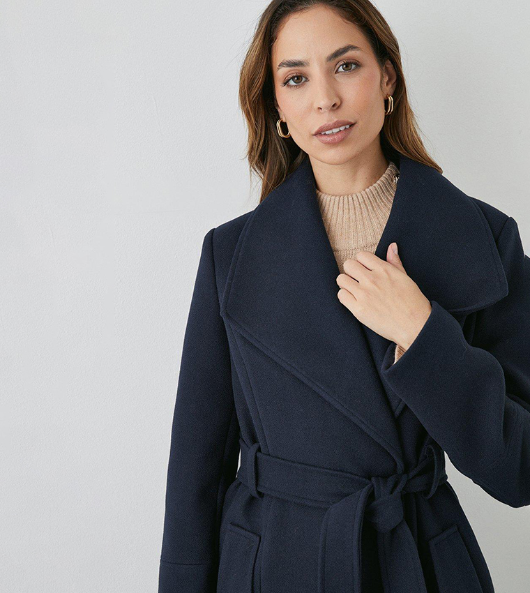 Navy belted wrap coat on sale