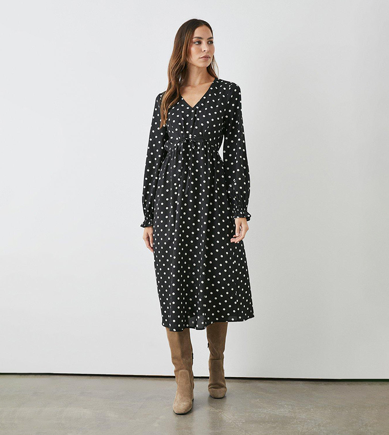 Polka dot waist tie hotsell midi dress