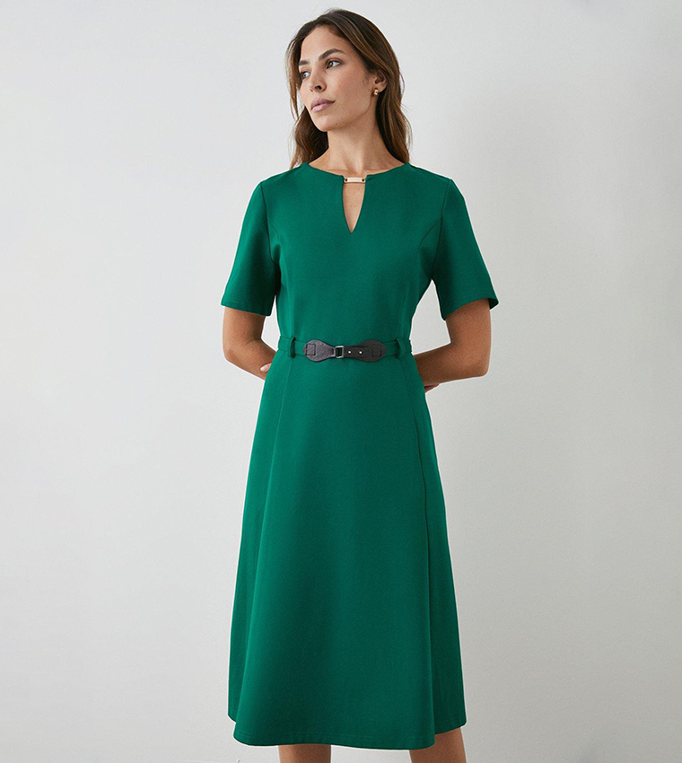 Buy Principles Premium Belted Ponte Midi Dress In Green | 6thStreet Qatar