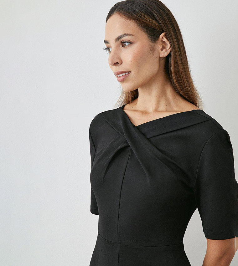 Buy Principles Solid Cross Neck Midi Dress In Black | 6thStreet Bahrain