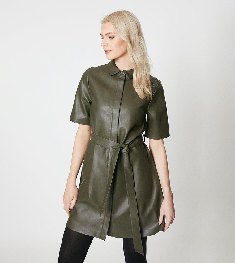 Buy Principles Faux Leather Belted Shirt Dress In Green | 6thstreet Oman