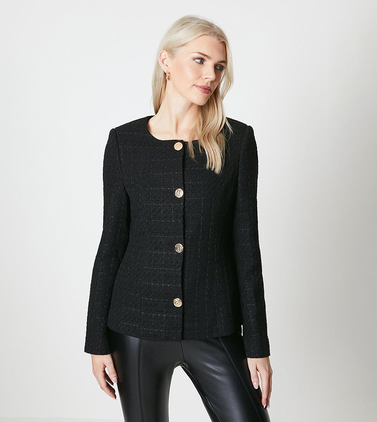 Black boucle shop longline jacket