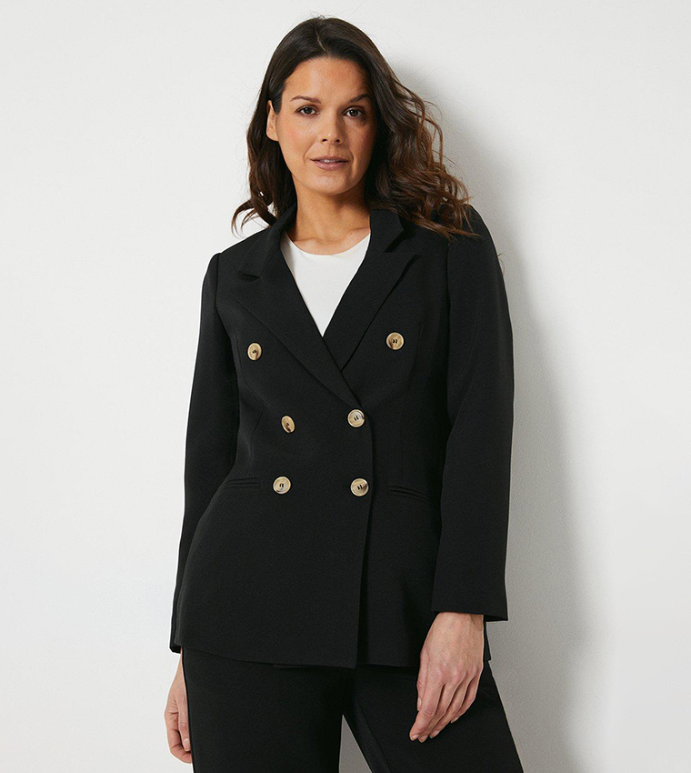 Buy Principles Petite Longline Double Breasted Blazer In Black