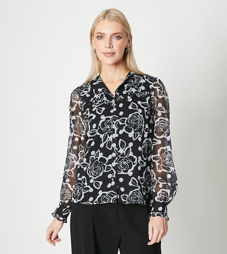 Buy Principles Floral Spot Button Down Top In Black