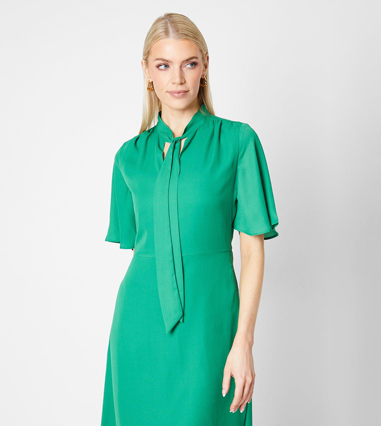 Tie Neck Midi Dress