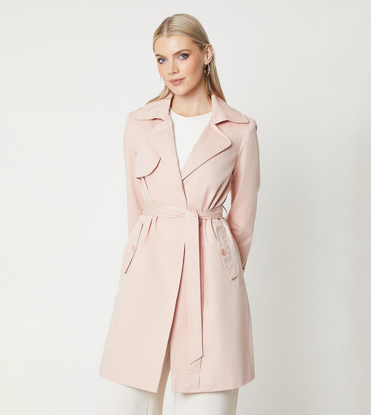 Pink trench coat store with hood