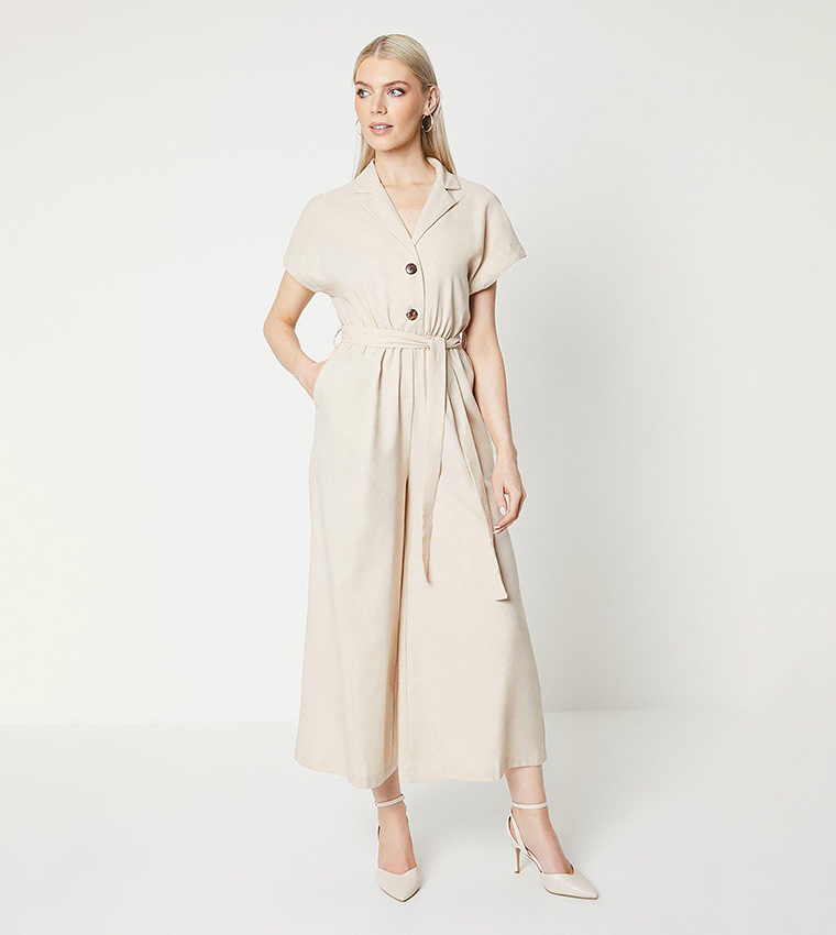 Buy Principles Linen Blend Belted Jumpsuit In Sand 6thStreet UAE