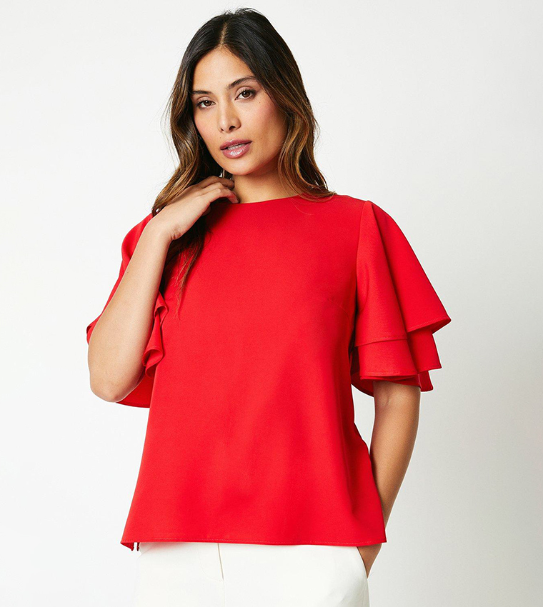 Solid Flutter Sleeves Top