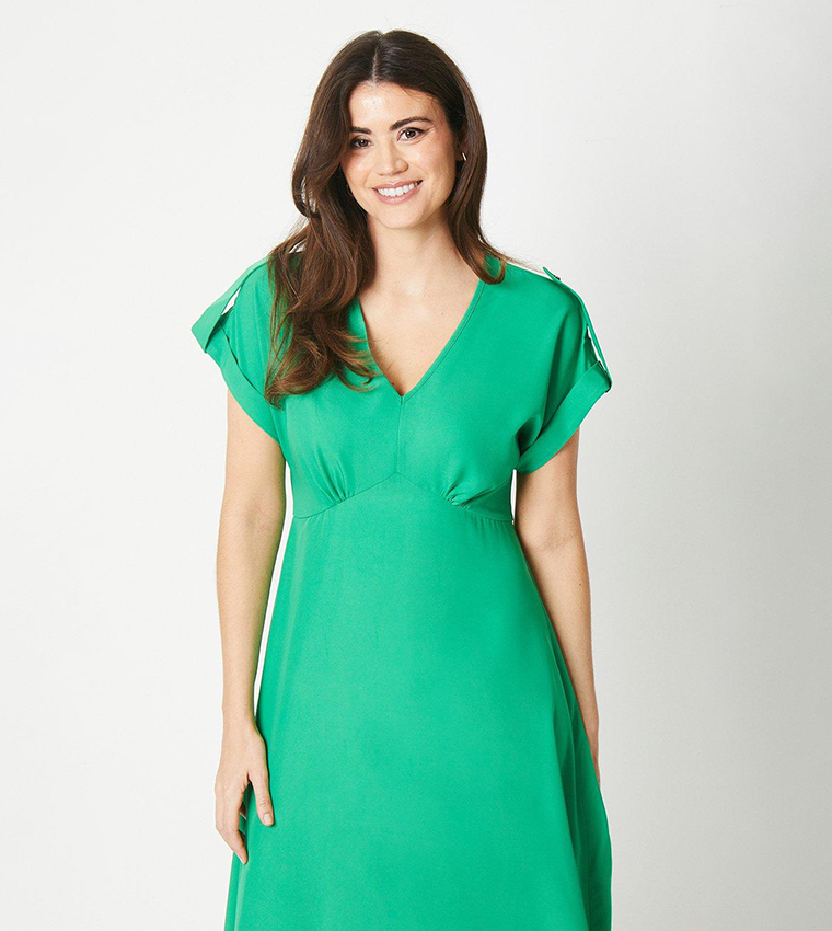 Buy Debenhams Satin V Neck Midi Tea Dress In Green 6thStreet Kuwait