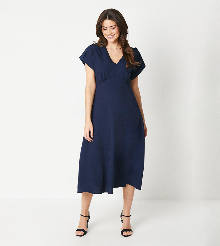 Buy Debenhams Satin V Neck Midi Tea Dress In Navy 6thStreet UAE