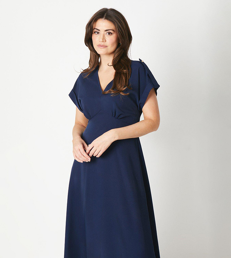 Satin V Neck Midi Tea Dress