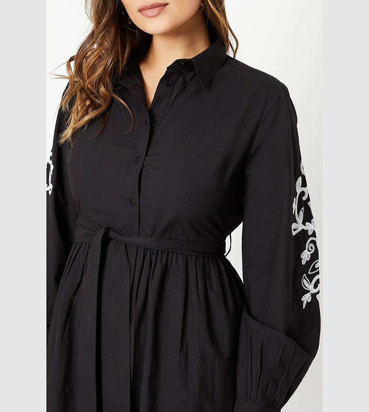Buy Principles Embroidered Sleeves Shirt Midi Dress In Black