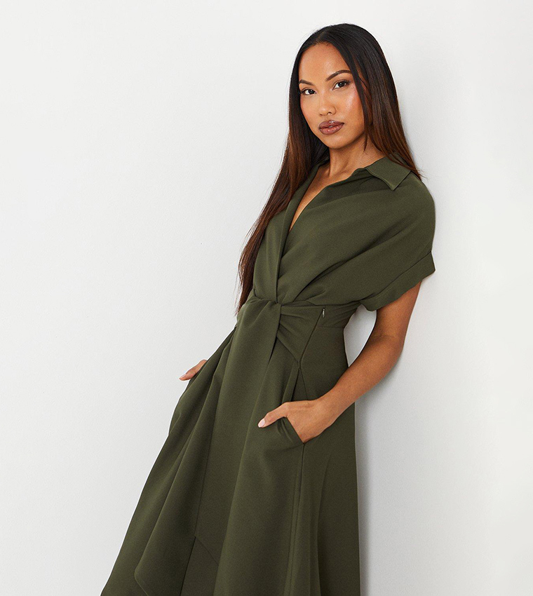 Buy Debenhams Solid Front Tie Shirt Midi Dress In Green 6thStreet Bahrain