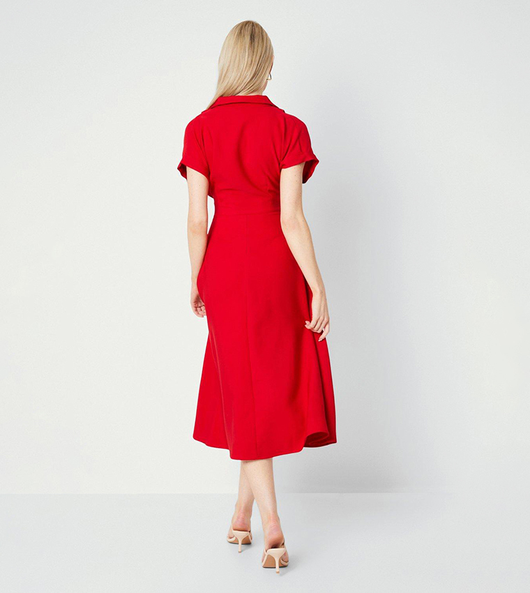 Buy Debenhams Solid Front Tie Shirt Midi Dress In Red 6thStreet Qatar