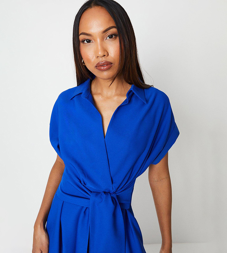 Buy Debenhams Solid Front Tie Shirt Midi Dress In Blue 6thStreet Oman