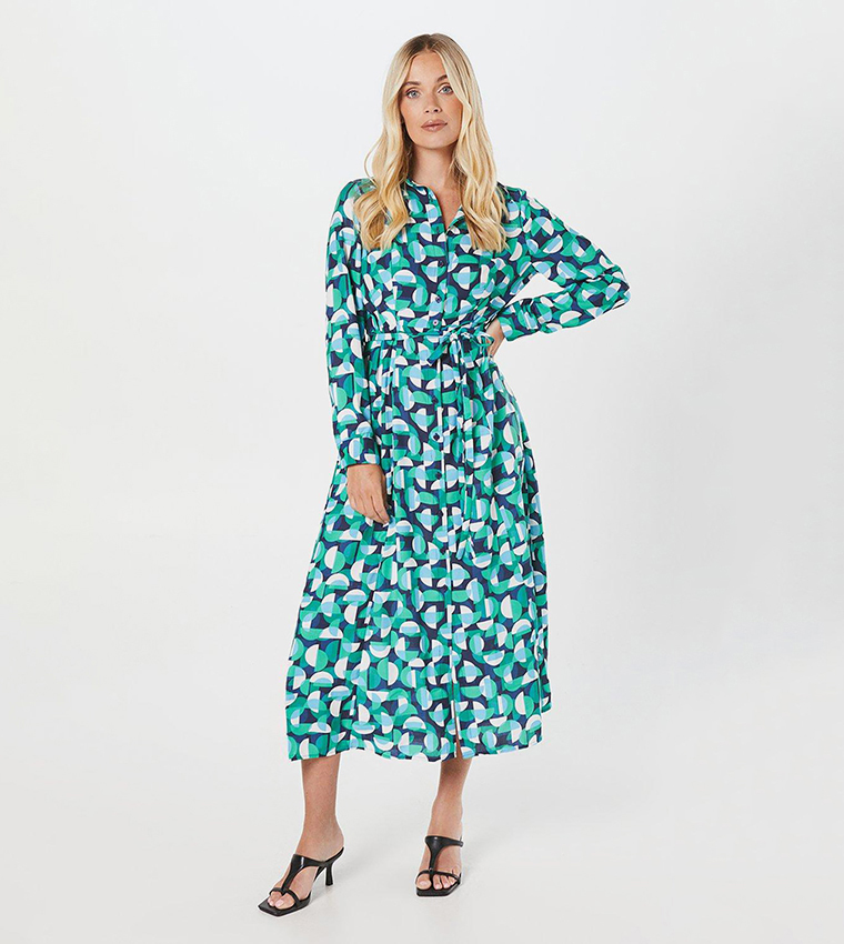 Petite Geo Printed Midi Shirt Dress
