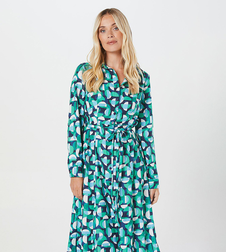 Petite Geo Printed Midi Shirt Dress