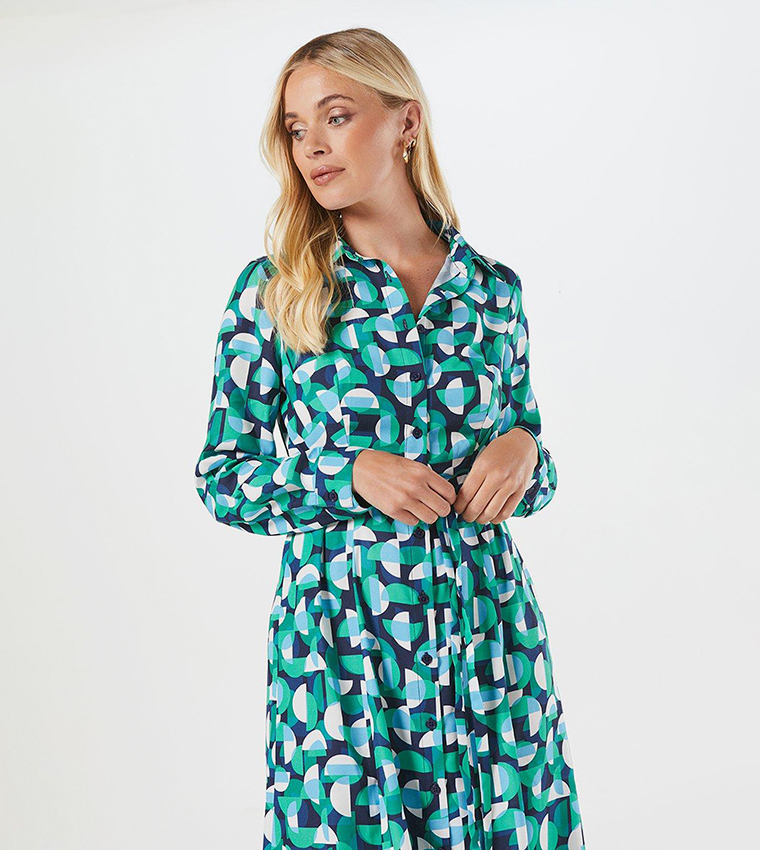 Petite Geo Printed Midi Shirt Dress