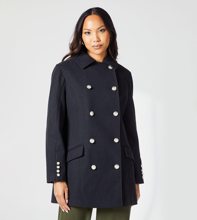 Buy Principles Short Military Double Breasted Coat In Black