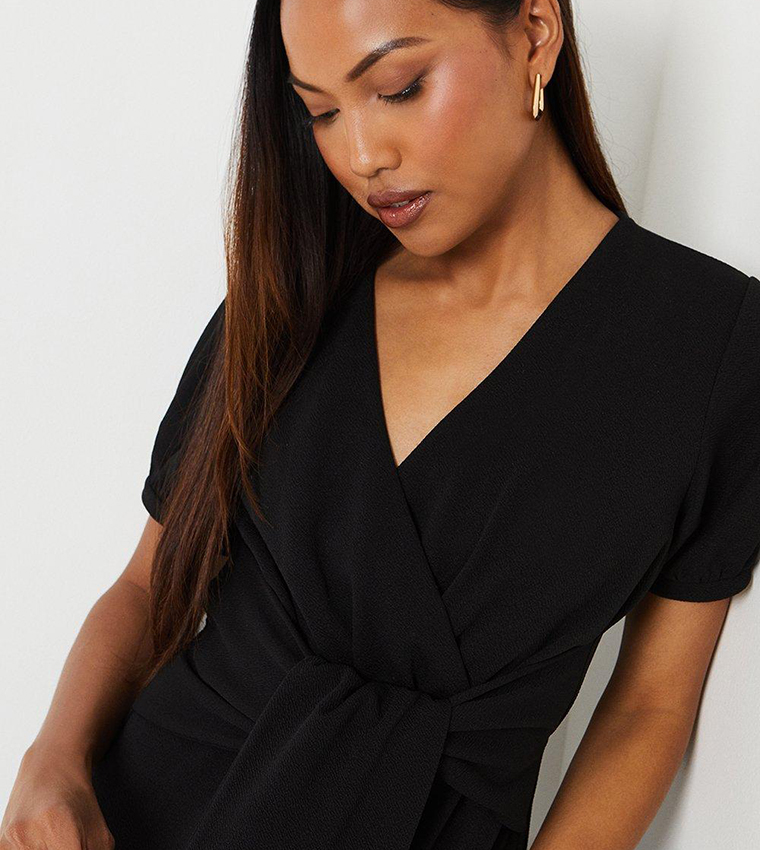 Buy Debenhams Textured V Neck Belted Midi Dress In Black 6thStreet Bahrain