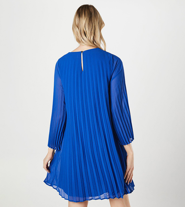 Graduated Crew Neck Pleated Mini Dress