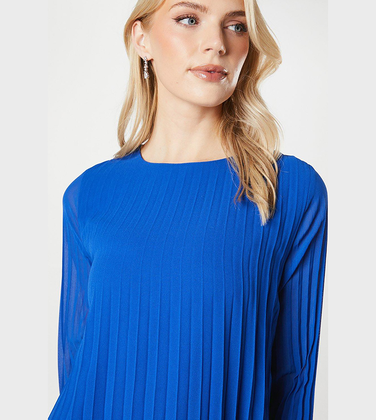 Graduated Crew Neck Pleated Mini Dress