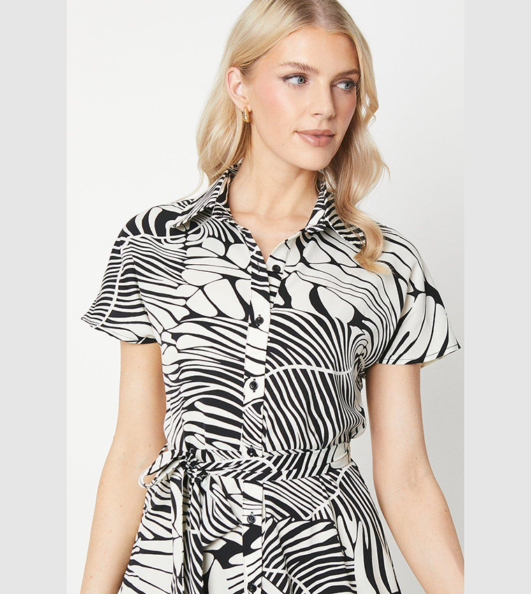 Leaf Print Shirt Midi Dress