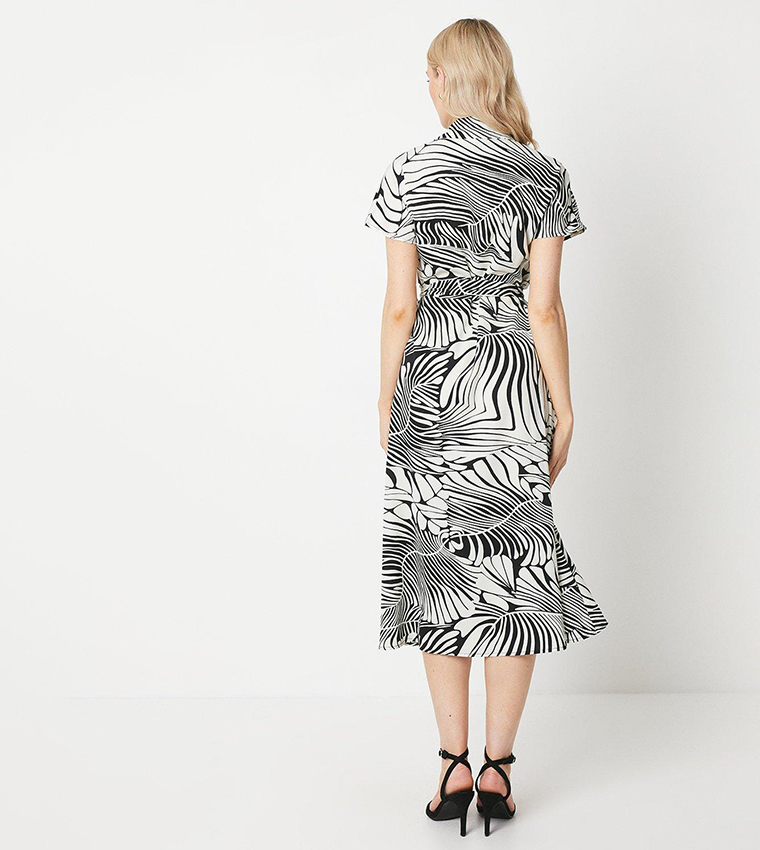 Leaf Print Shirt Midi Dress