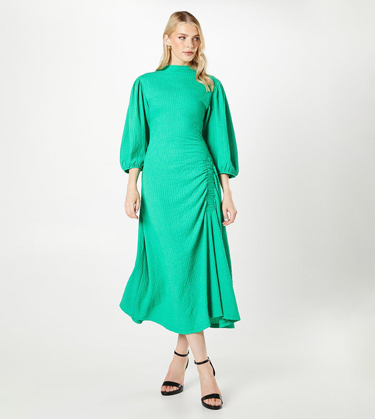 Textured Ruched Detail Midi Dress