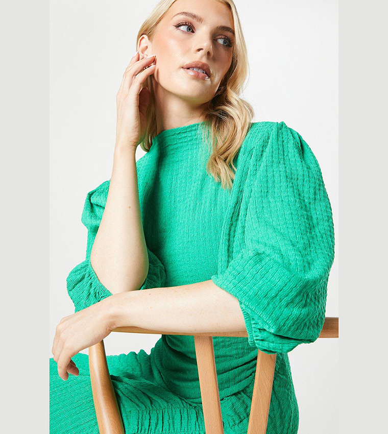 Textured Ruched Detail Midi Dress