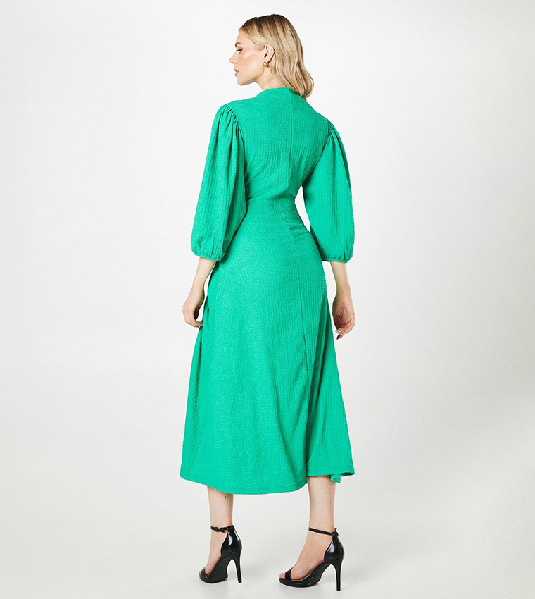 Textured Ruched Detail Midi Dress