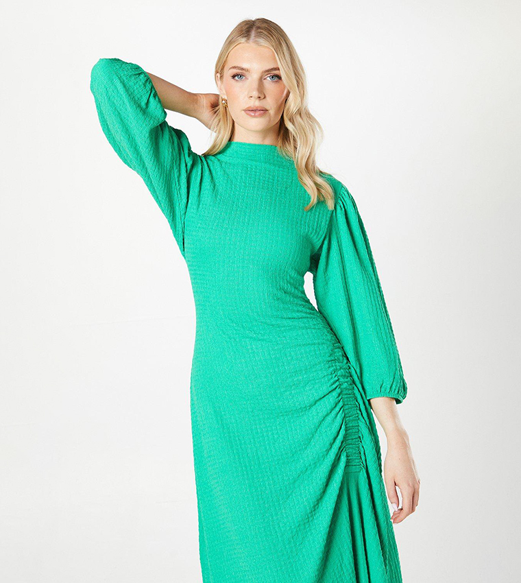 Textured Ruched Detail Midi Dress