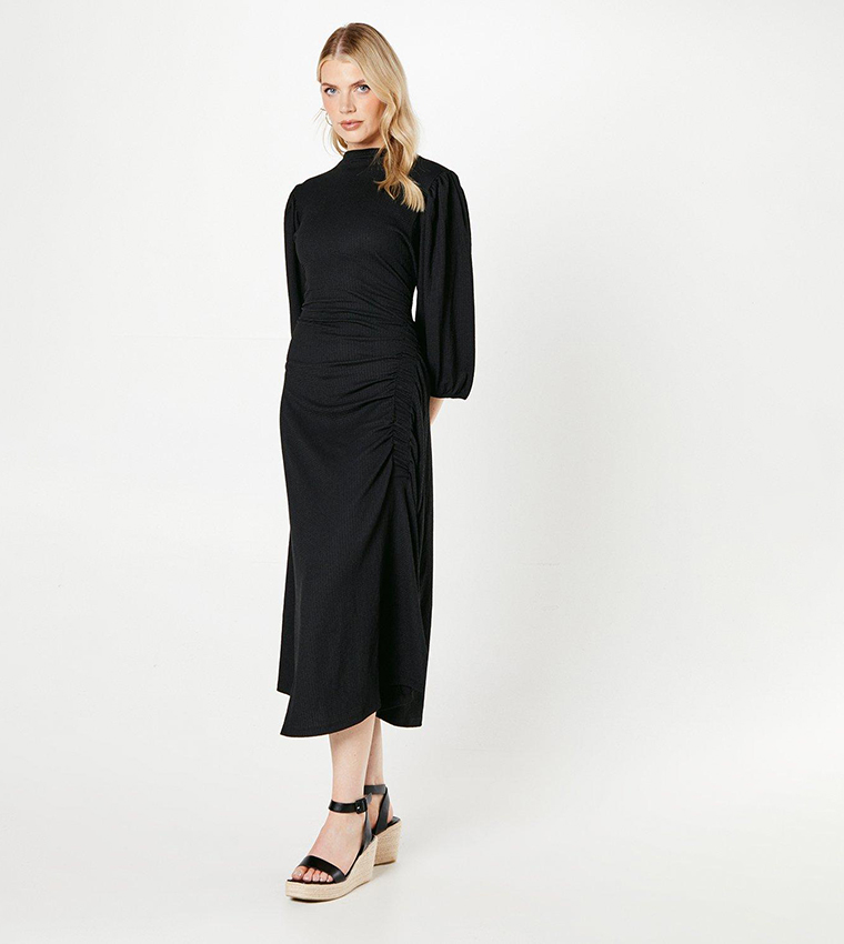 Textured Ruched Detail Midi Dress