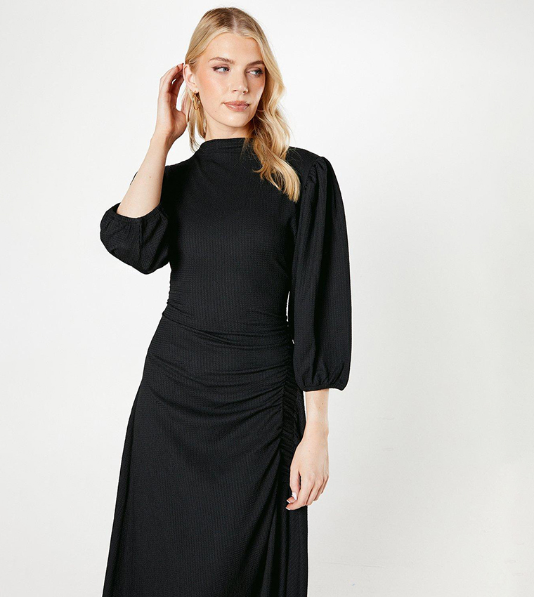 Textured Ruched Detail Midi Dress