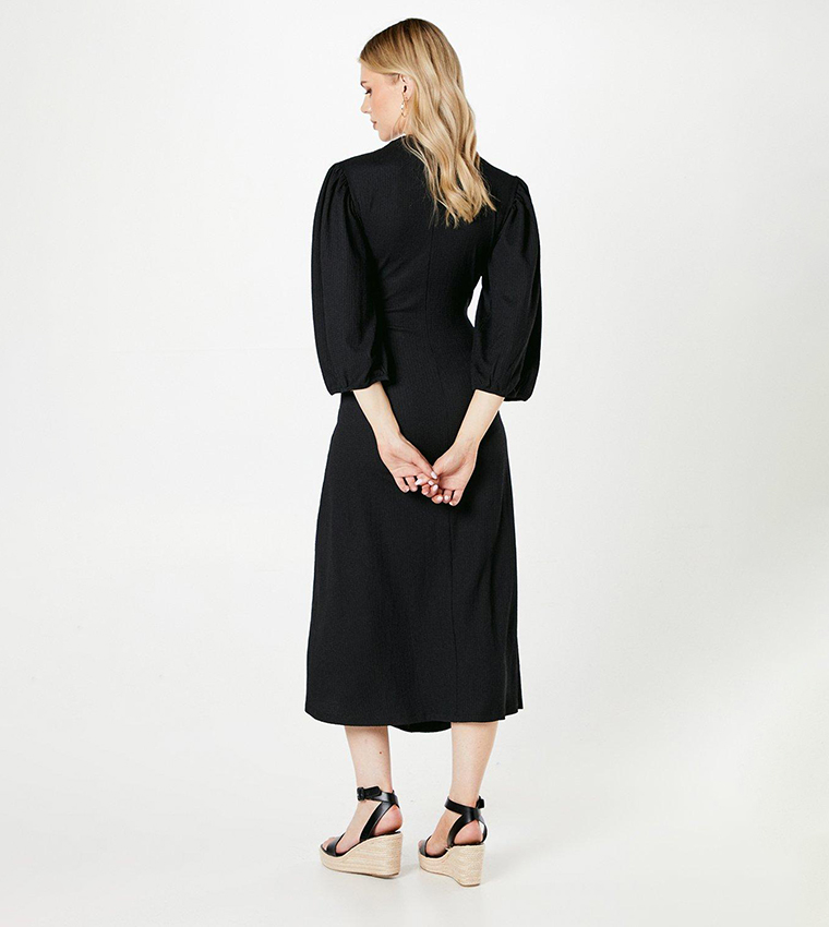 Textured Ruched Detail Midi Dress