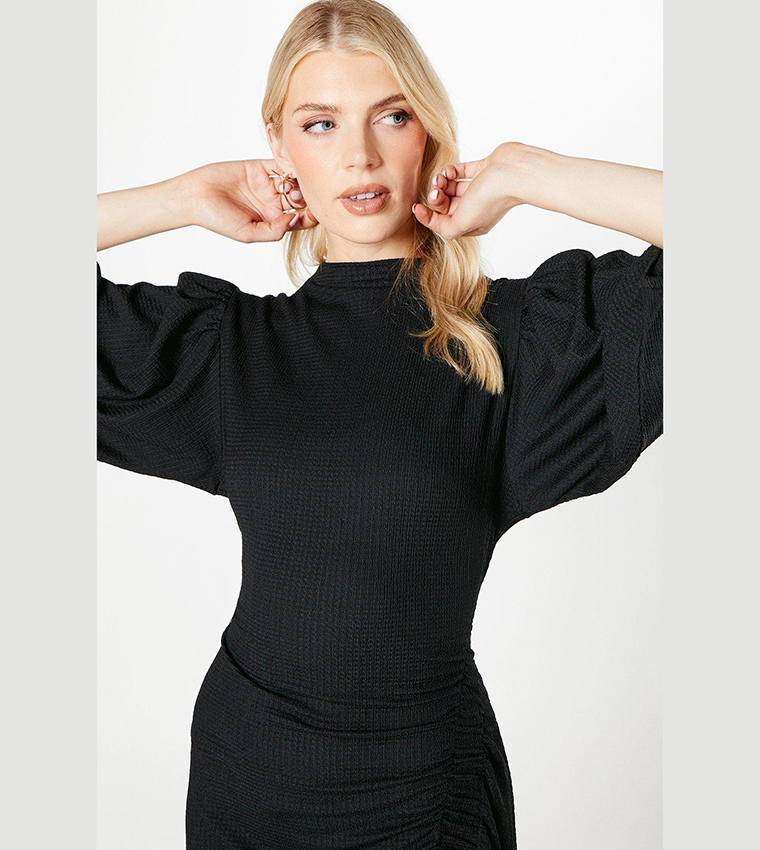 Textured Ruched Detail Midi Dress