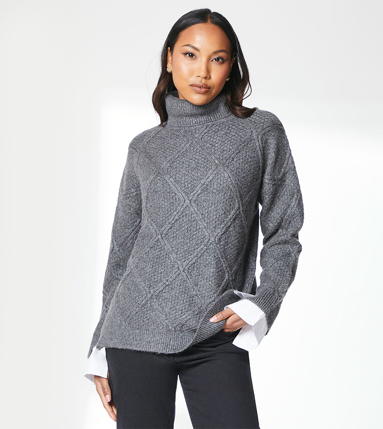 Buy Principles Diamond Stitch Detail In Sweater In GREY MARL